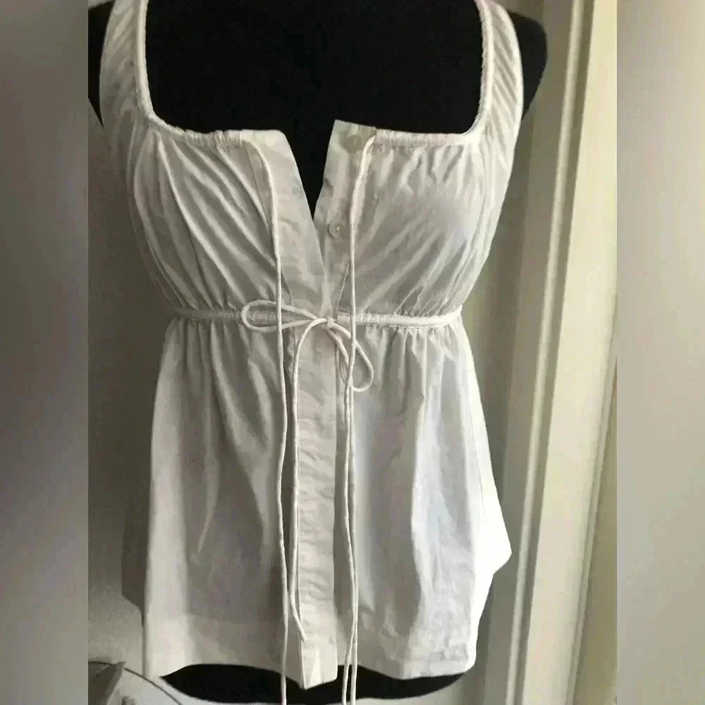 Rebecca Taylor Tie-Front Button-Down Baby Doll Tank Top - Picture 4 of 15